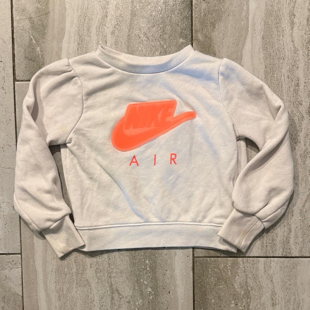 Nike White Sweatshirt with Neon Coral Swoosh